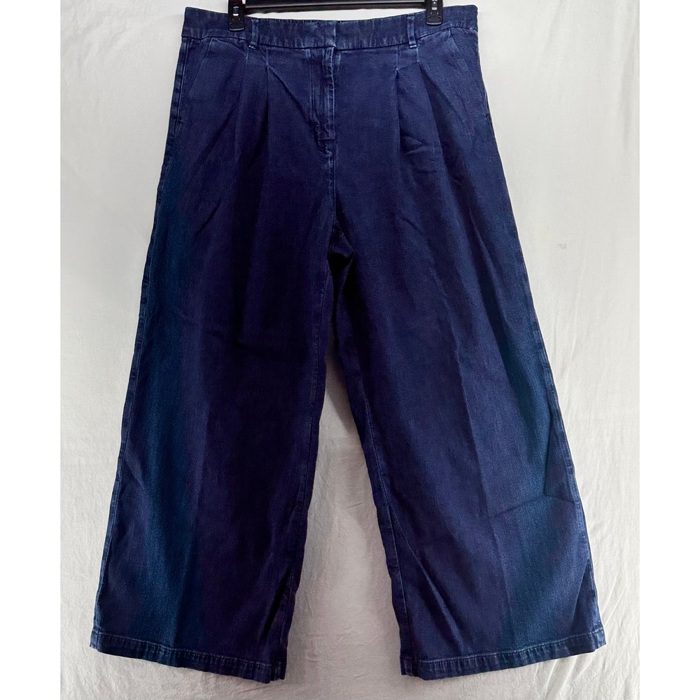 American Eagle Trouser Jeans Womens 16 Dark Wash Pleated Wide Leg Elastic Back